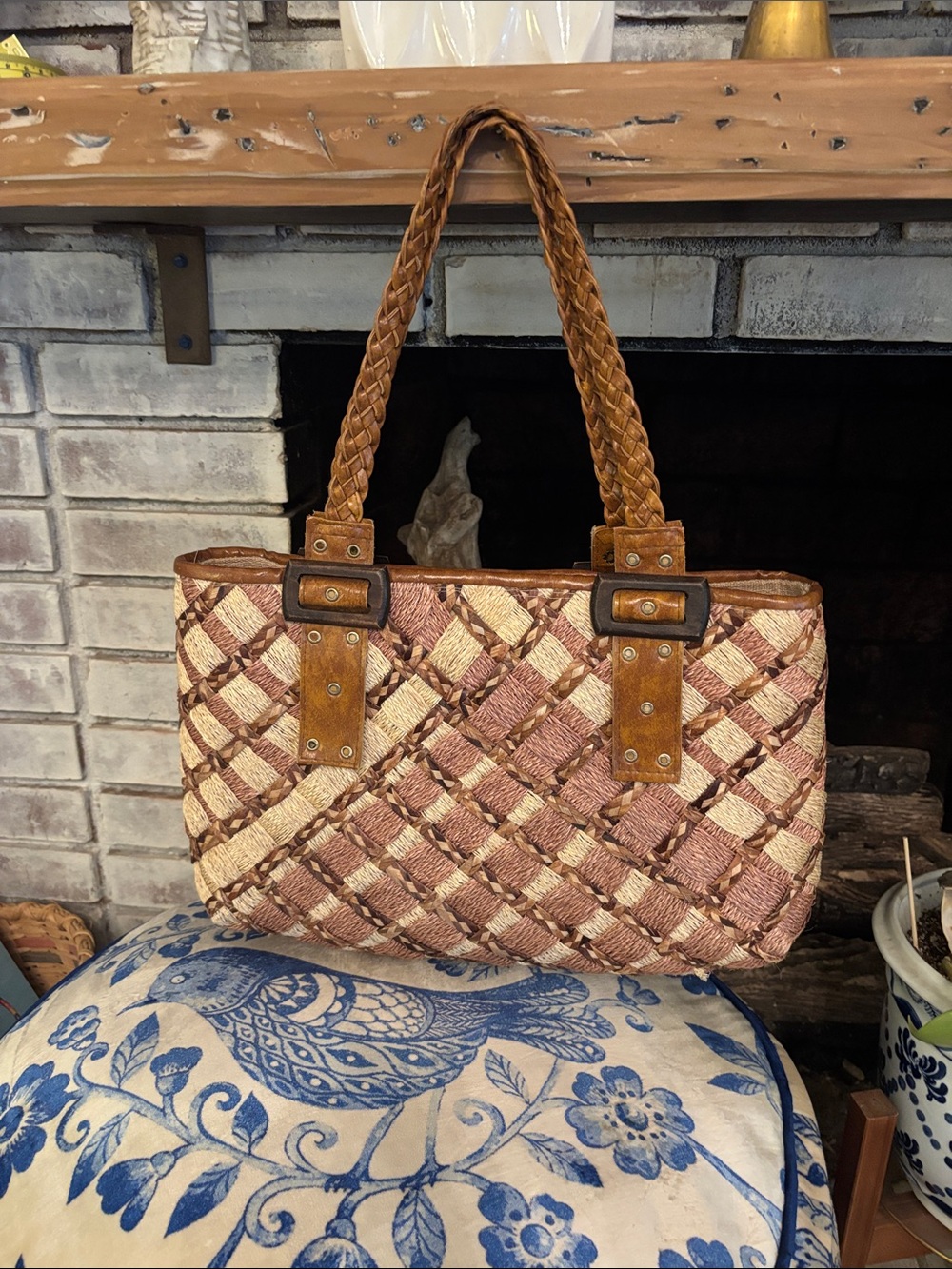 Woven Braided Bag in Tan and Natural vintage- dead stock